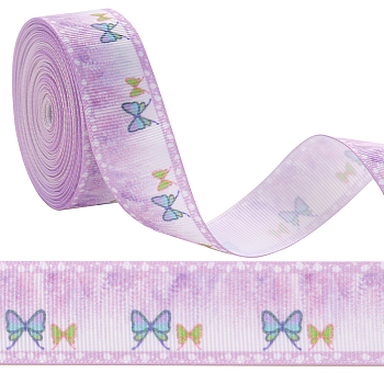 10 Yards Polyester Printed Grosgrain Ribbon, for Gift Wrapping, Party Decoration, Butterfly Pattern, Medium Orchid, 1 inch(25mm)