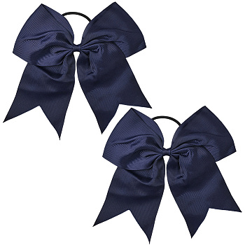 2Pcs Rubber Hair Ties, with Polyester Bowknot, Scrunchie/Scrunchy Hair Ties for Women Girls, Dark Blue, Inner Diameter: 45.5mm