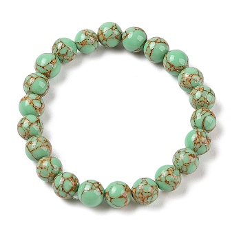 Synthetic Turquoise(Dyed) Round Beaded Stretch Bracelets, Green, Inner Diameter: 1-7/8 inch(4.9cm), 8mm