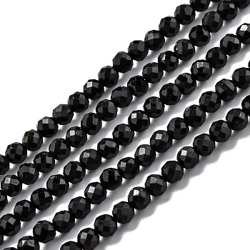 Natural Black Tourmaline Beads Strands, Faceted, Round, 3mm, Hole: 0.7mm, 15.35''(39cm)