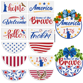 US 1 Set Independence Day PET Hollow Out Drawing Painting Stencils, with 1Pc Art Paint Brushes, for DIY Scrapbook, Photo Album, Word, 300x140mm, 12pcs/set