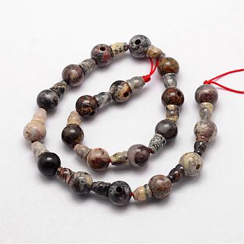 Natural Silver Leaf Jasper 3-Hole Guru Bead Strands, for Buddhist Jewelry Making, T-Drilled Beads, 16.5~18mm, Hole: 2~3mm, 2pcs/set, 10sets/strand, 6.5 inch