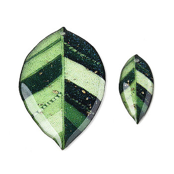 2Pcs Transparent Epoxy Resin Leaf Pendants, with Gold Foil & Glitter Powder, Dark Green, 37x24x2mm, Hole: 1.2mm