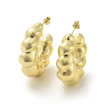 Rack Plating Brass Stud Earrings, Half Hoop Earrings, Cadmium Free & Lead Free, Real 18K Gold Plated, 31x11mm