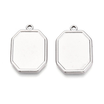 304 Stainless Steel Pendant Cabochon Settings, Polygon, Stainless Steel Color, 28.5x19.5x2mm, Hole: 1.8mm, Tray: 22x16.5mm