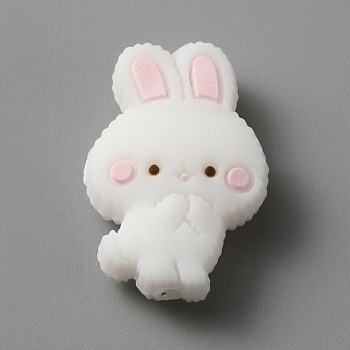 Food Grade Eco-Friendly Silicone Beads, Rabbit, Pink, 26x17.5x8mm, Hole: 2mm