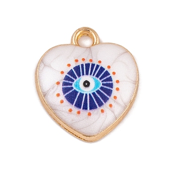 Alloy Enamel Pendants, Golden, Heart with Evil Eye Charm, Dark Blue, 16x14x3.5mm, Hole: 1.6mm