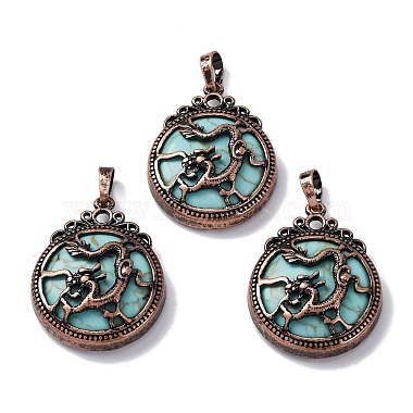 Red Copper Flat Round Synthetic Turquoise Pendants