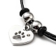 304 Stainless Steel Heart with Paw Print Charm Bracelet with Waxed Cord for Women(BJEW-A125-23)-2