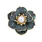 Camellia Enamel Pins, Alloy Brooches for Backpack Clothes, with Plastic Pearl, Colorful, 32.5x34.5mm(PALLOY-D361-23G)