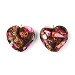 Assembled Bronzite and Imperial Jasper Pendants, with Iron Findings, Heart, Golden, 20~22x19~20x5~7mm, Hole: 2mm(G-T111-04D)