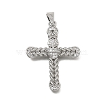 Brass Micro Pave Clear Cubic Zirconia Pendants, Cross with Sacred Heart Charms, Platinum, 38.5x28x4mm, Hole: 8x3.5mm(CU-CBA4BAF-04P)