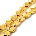 Electroplate Glass Beads Strands, Nuggets, Full Plated, Faceted, Golden Plated, 12x10x7mm, Hole: 1mm, about 37pcs/strand, 17.44''(44.3cm)(EGLA-V001-06A)