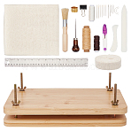 DIY Bookbinding Kits, Including Wooden Book & Bristles, Carbon Steel Needle, Cotton Cloth Fabric, Polycotton Ribbon & Cord, Scissors, Clips, Rulers, Thimbles, Leather Craft Tools, Mixed Color(DIY-OC0012-13)