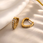 304 Stainless Steel Cubic Zirconia Hoop Earrings for Women, Heart, Golden, 13x14x3mm(SA-CBAF36C-07G)