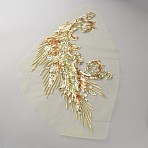 Polyester Embroidery Sew on Appliques, Sewing Craft Decoration, Feather, Gold, 410x265x1.5mm(PATC-WH0008-66A-03)