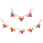 2Pcs 2 Styles Alloy Enamel Red Strawberry Charm Bag Decorative Chains, Golden, 214~360mm, 1pc/style(HJEW-BBC0001-51)