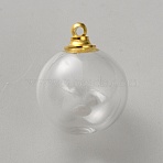 Glass Bottle Pendants, with Brass Findings, Round, Golden, 25x20mm, Hole: 1.8mm(FIND-WH20032-19B-G)