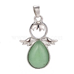 Natural Green Aventurine Pendants, with Platinum Tone Alloy Findings, Angel, 35x24.5x6mm, Hole: 6x5mm(G-H180-01P)