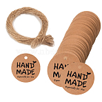 Kraft Paper Gift Tags, Hange Tags, with Hemp Rope, for Arts, Crafts and Food, Flat Round with Word Thank You, BurlyWood, Tag: 3cm, about 101pcs/bag, 1bag/set(DJ-SCRA-PW0004-175D-01)