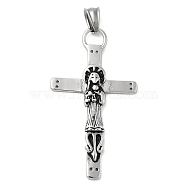 304 Stainless Steel  Pendants, with 201 Stainless Steel Pendant Bails, Cross with Santa Muerte, Gunmetal, 60x33x5.5mm, Hole: 11x6mm(STAS-D110-41BP)