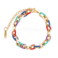 Stainless Steel Cable Chain Bracelets for Women, with Enamel, Real 18K Gold Plated, Colorful, 5-7/8 inch(15cm)(RF7227-1)