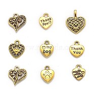 Tibetan Style Alloy Pendants, Heart, Mixed Style, Antique Golden, about 10~49mm wide, 12~52mm long, 1.5~16mm thick, hole: 1~5.5mm(TIBEP-MSMC012-1AG)