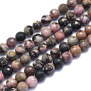 Natural Rhodonite Beads Strands, Round, Faceted(128 Facets), 8mm, Hole: 1.2mm, about 49pcs/strand, 15.16 inch(38.5cm)(G-K310-A12-8mm)