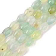 Natural Agate Beads Strands, Deyd & Heated, Faceted, Oval, Light Green, 12x7.5~8mm, Hole: 1.2mm, about 32pcs/strand, 14.96''(38cm)(G-Q194-B01-01E)