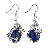 Natural Lapis Lazuli Dragon Dangle Earrings, Platinum Brass Jewelry for Women, 42mm, Pin: 0.6mm(EJEW-A092-06P-04)