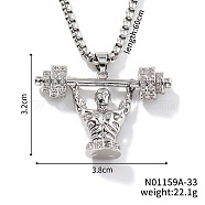 Cool Hip-hop High Street Fashion Brass Crystal Rhinestone Barbell Man Pendant Box Chain Necklaces, Platinum, 23.62 inch(60cm)(HY8946-1)