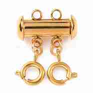 304 Stainless Steel Slide Lock Clasps, Peyote Clasps, with Spring Clasps and Loops, Tube, for Jewelry Making, Golden, 21x15x7mm, Hole: 1.5mm(FIND-WH0034-80G-01)