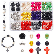 DIY Beads Jewelry Making Finding Kit, Including Synthetic Turquoise Beads, Alloy Tube Bails & Spacer Beads, Skull & Cross Flower, Mixed Color, 177Pcs/box(DIY-AR0003-52)
