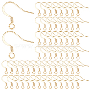 100Pcs 304 Stainless Steel French Earring Hooks, Flat Earring Hooks, Ear Wire, with Horizontal Loop, Real 18K Gold Plated, 15x17x2mm, Hole: 2mm, 21 Gauge, Pin: 0.7mm(STAS-SC0004-65)