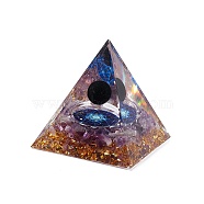 Orgonite Pyramid Resin Display Decorations, with Gold Foil and Natural Amethyst & Natural Bbsidian Chips Inside, for Home Office Desk, 50x50x51.5mm(DJEW-I017-01B)