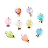 Eco-Friendly Transparent Acrylic Charms, with Alloy Findings, Heart, Antique Golden, 14x8x4mm, Hole: 2mm(PALLOY-JF00749-02)