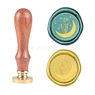Wax Seal Stamp Set, Sealing Wax Stamp Solid Brass Head,  Wood Handle Retro Brass Stamp Kit Removable, for Envelopes Invitations, Gift Card, Rose Pattern, 83x22mm(AJEW-WH0131-845)