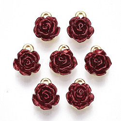 Rack Plating Alloy Charms, with ABS Plastic, Cadmium Free & Lead Free, Rose Flower with Letter K, Dark Red, Light Gold, 10.5~11.5x8.5x5mm, Hole: 1.4mm(X-PALLOY-S132-153-RS)