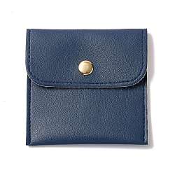 PU Imitation Leather Jewelry Storage Bags, with Golden Tone Snap Buttons, Square, Marine Blue, 7.9x8x0.75cm(ABAG-P006-01A-07)