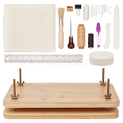 DIY Bookbinding Kits, Including Wooden Book & Bristles, Carbon Steel Needle, Cotton Cloth Fabric, Polycotton Ribbon & Cord, Scissors, Clips, Rulers, Thimbles, Leather Craft Tools, Mixed Color(DIY-OC0012-13)