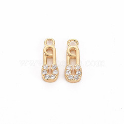 Brass Micro Pave Clear Cubic Zirconia Charms, Nickel Free, Safety Pin, Real 18K Gold Plated, 12.5x4x2mm, Hole: 1.4mm(KK-S356-457-NF)