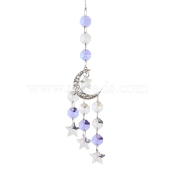Alloy Big Pendant Decorations, Moon Hanging Sun Catchers, K9 Crystal Glass, with Iron Findings, for Garden, Wedding, Lighting Ornament, Lilac, 440~450mm(DJEW-PW0007-04E)