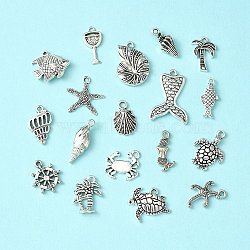 18Pcs 18 Style Tibetan Style Alloy Pendants, Mixed Shapes, Antique Silver, 16~24x8.5~19x1~4.5mm, Hole: 1.5~2mm, 1pc/style(TIBEP-YW0001-71)