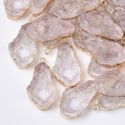 Druzy Resin Pendants, Imitation Geode, with Edge Light Gold Plated Iron Loops, Nuggets, Clear, 36~37x19x6mm, Hole: 1.8mm(X-RESI-S383-015D)