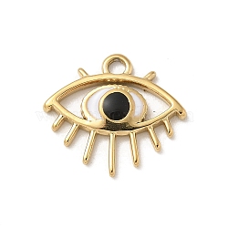 Ion Plating(IP) 304 Stainless Steel Enamel Charms, Real 14K Gold Plated, Eye Charm, Black, 13x14x2mm, Hole: 1.6mm(STAS-G351-07G-01)