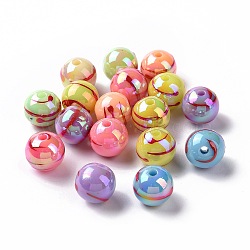 UV Plating Rainbow Iridescent Drawbench Acrylic Beads, Round, Red, 12x11~11.5mm, Hole: 2mm(OACR-E009-10F)