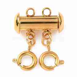 304 Stainless Steel Slide Lock Clasps, Peyote Clasps, with Spring Clasps and Loops, Tube, for Jewelry Making, Golden, 21x15x7mm, Hole: 1.5mm(FIND-WH0034-80G-01)