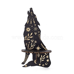 Black Hanging Wooden Crystal Display Shelf, Rustic Divination Pendulum Storage Rack, Witch Stuff, Easy to Assemble, with Iron Hanging Hook, Wolf Pattern, 28x13.9x0.5cm(ODIS-G015-01C)
