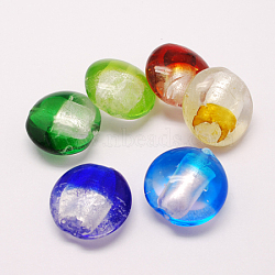 Handmade Silver Foil Lampwork Beads, Flat Round, Mixed Color, 20x10mm, Hole: 1.5mm(FOIL-S003-20mm-M)
