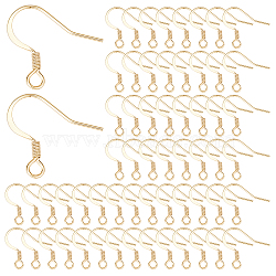 SUNNYCLUE 100Pcs 304 Stainless Steel French Earring Hooks, Flat Earring Hooks, Ear Wire, with Horizontal Loop, Real 18K Gold Plated, 15x17x2mm, Hole: 2mm, 21 Gauge, Pin: 0.7mm(STAS-SC0004-65)